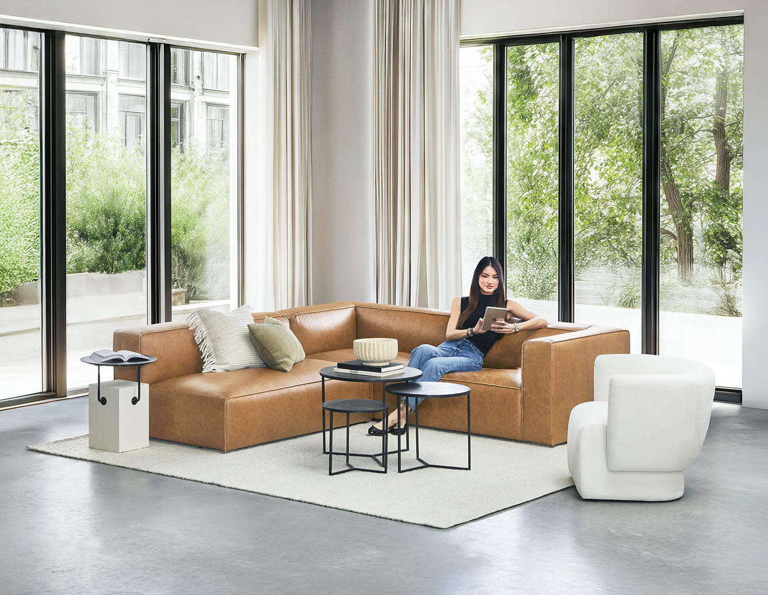 MONTE — 100% leather classic 3-seater sofa (39-69-47-49)