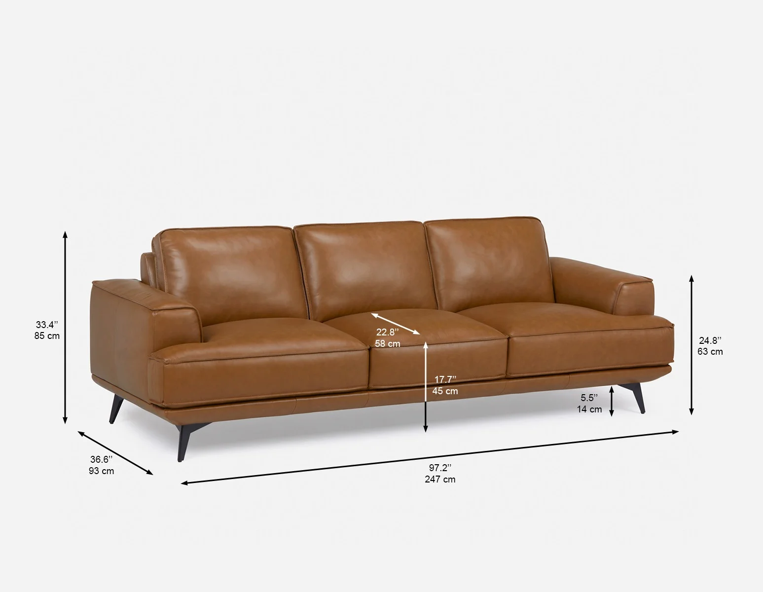 ALPHA — 100% leather mid century 3-seater sofa (79-69-64-96) - Image 10