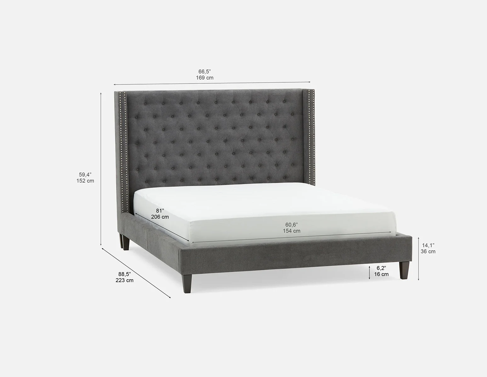 VERSAILLES — Tufted upholstered wingback queen size bed (79-12-43-95) - Image 7