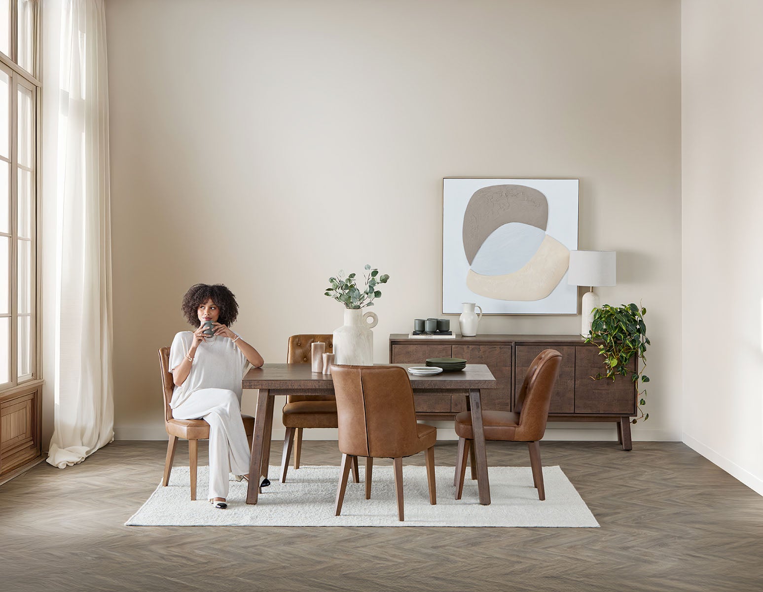 THESSALIA — Rustic farmhouse distressed solid mango wood dining table 150 cm (22-54-73-96)