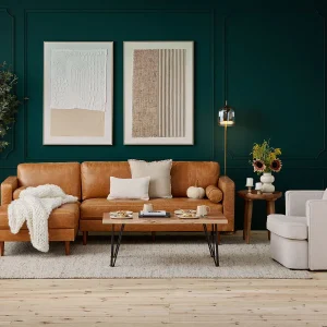 KINSEY — Mid-century modern left-facing 100% leather sectional sofa