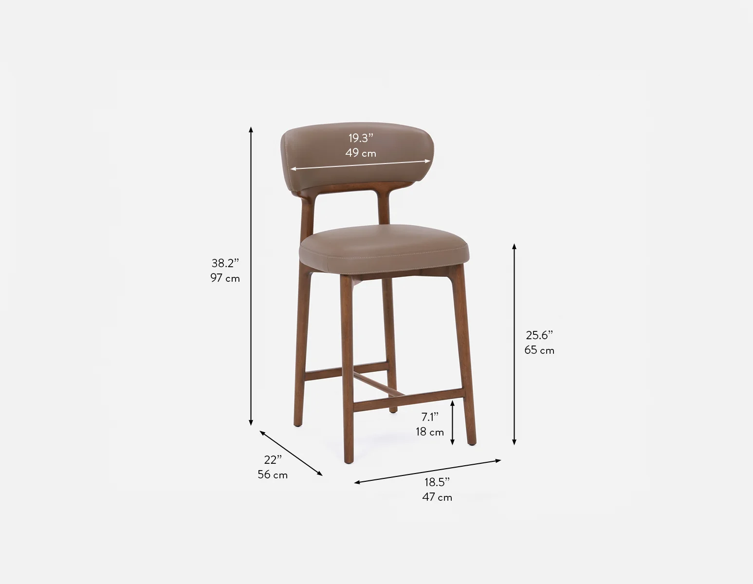 SEVILLE — 100% leather mid-century counter stool 66cm (45-12-99-93) - Image 11