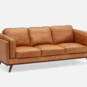 ROWAN — Mid-century modern 100% leather 3-seater sofa (19-46-33-49-D)