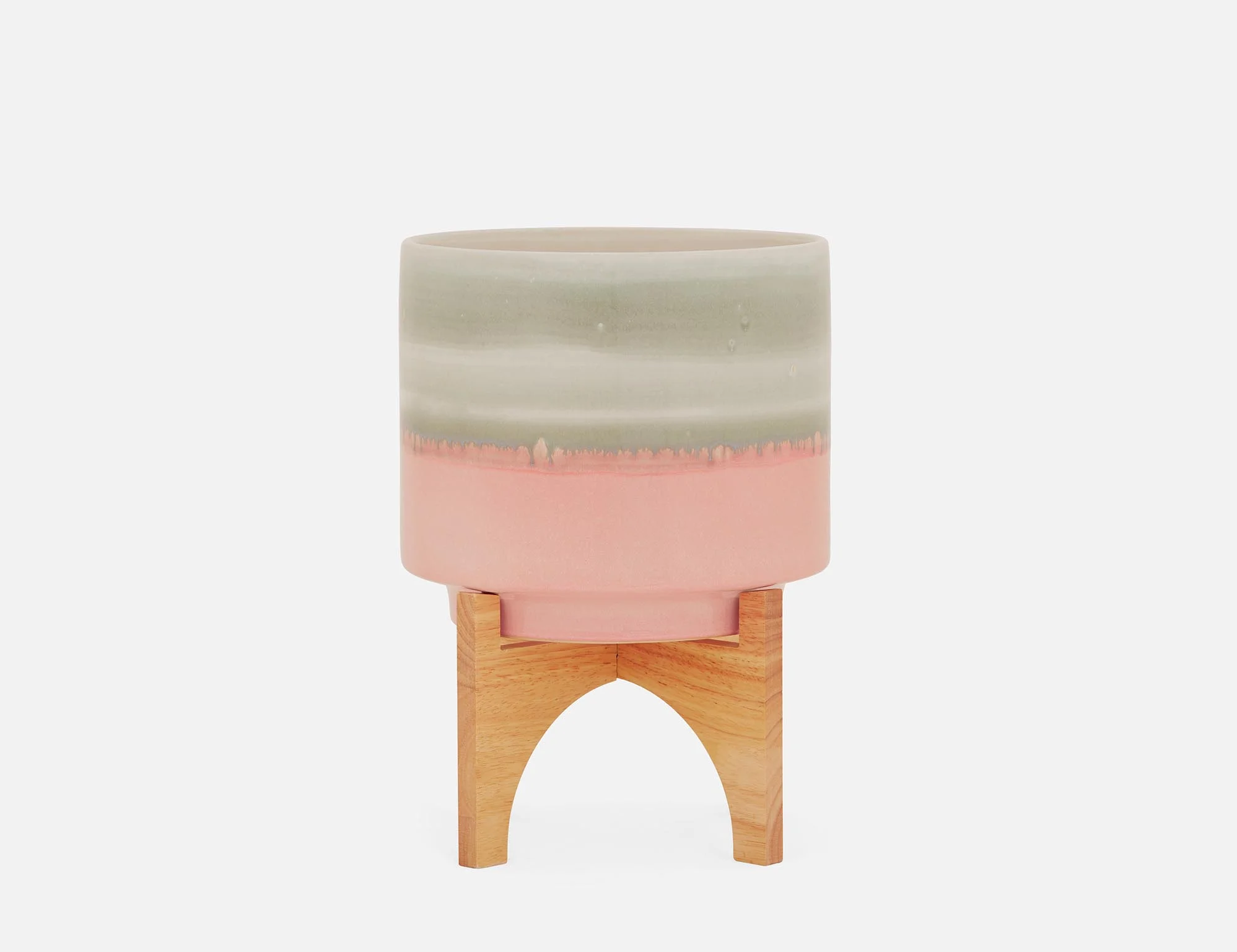SHANE — Ceramic pot with wood stand 36 cm - Image 3