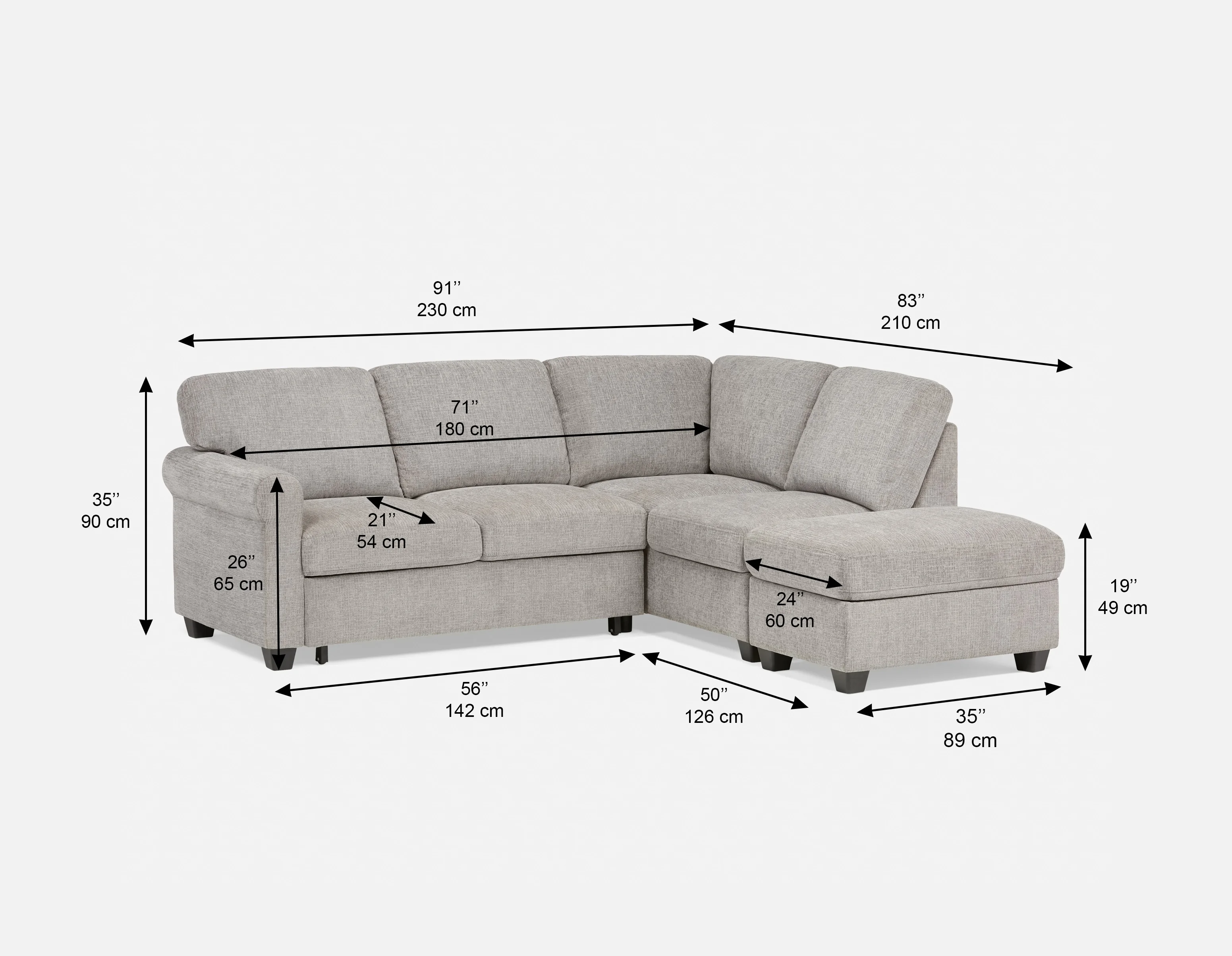 DELPHINE — Traditional right-facing sectional sofa-bed with storage (28-94-59-30) - Image 15