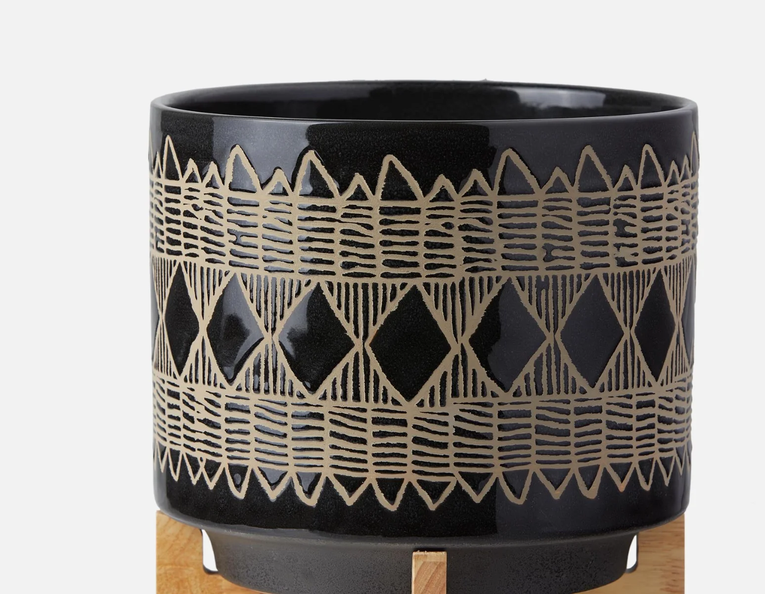 ADEN — Ceramic pot with wood stand 29 cm - Image 5