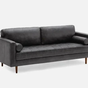 KINSEY — Mid-century modern 100% leather 3-seater sofa (94-25-26-20)
