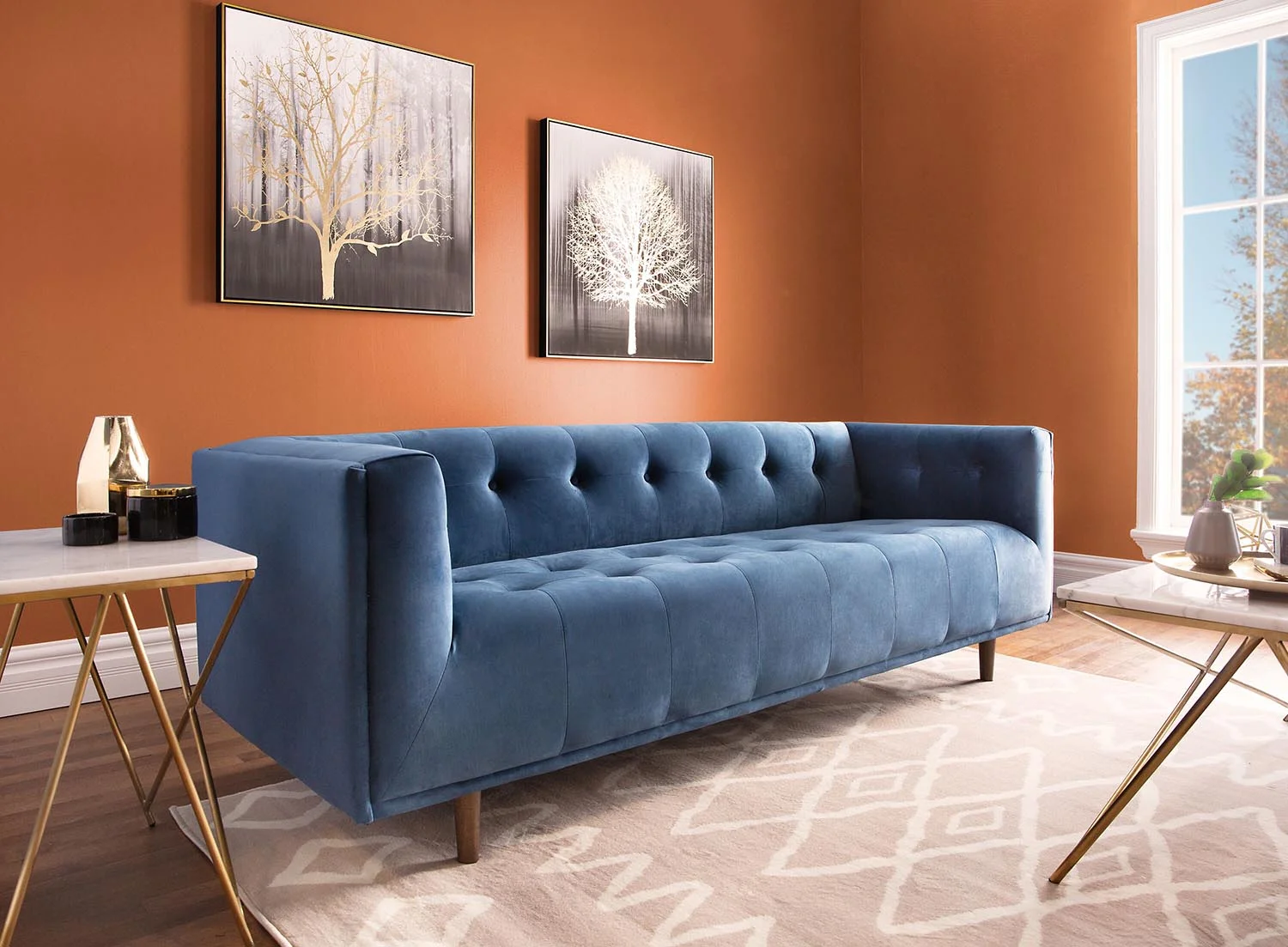 LORETTA — Mid-century modern velvet 3-seater sofa (18-76-63-60) - Image 8