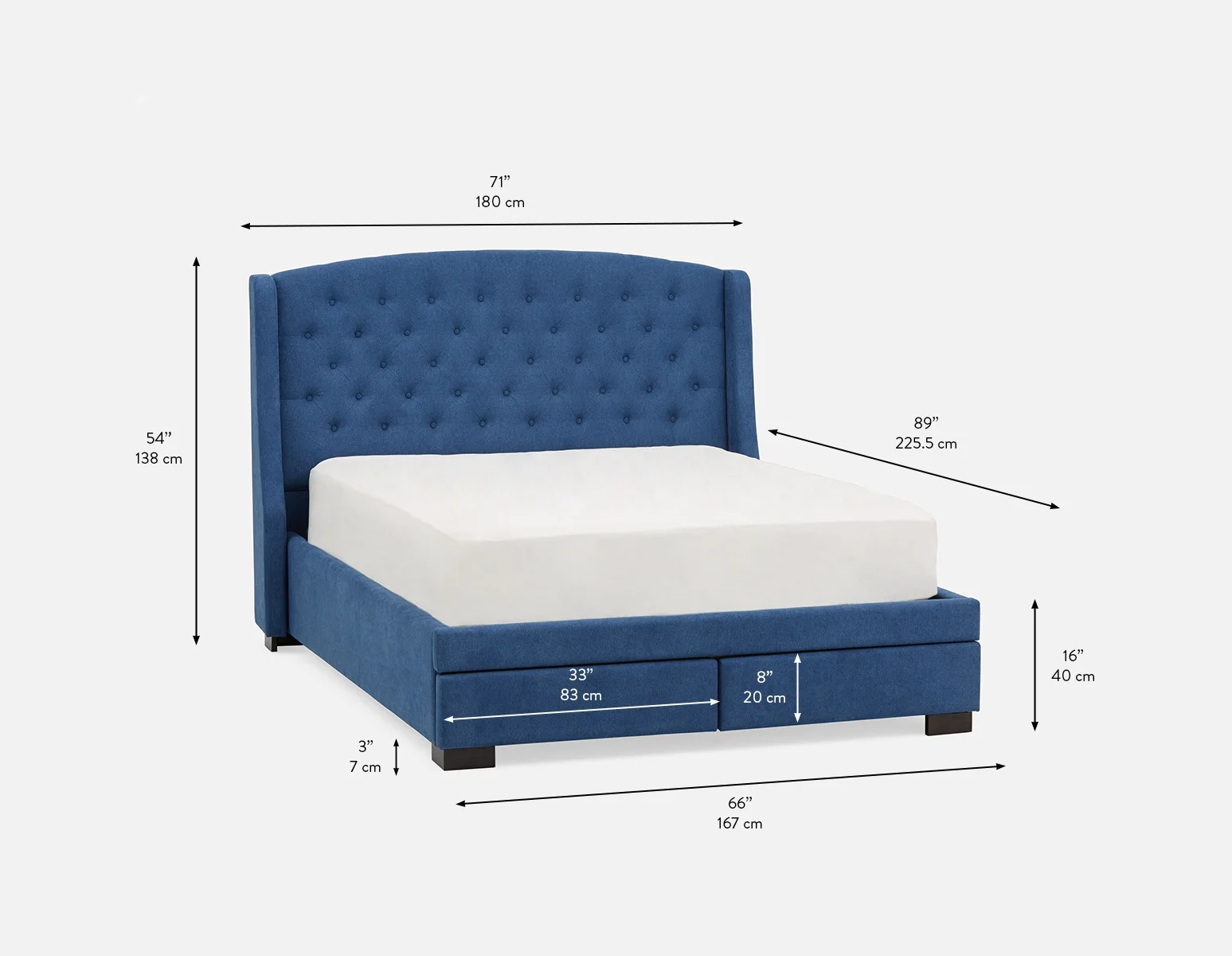 RAVEL — Traditional tufted upholstered wingback queen size bed with storage (81-42-52-60) - Image 7