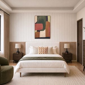 JAVIER — Mid-century modern 100% leather king size bed (95-93-52-34)