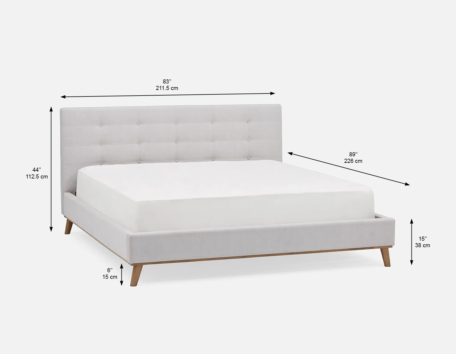 CARME — Mid-century modern tufted upholstered king size bed (98-53-18-30-D) - Image 5