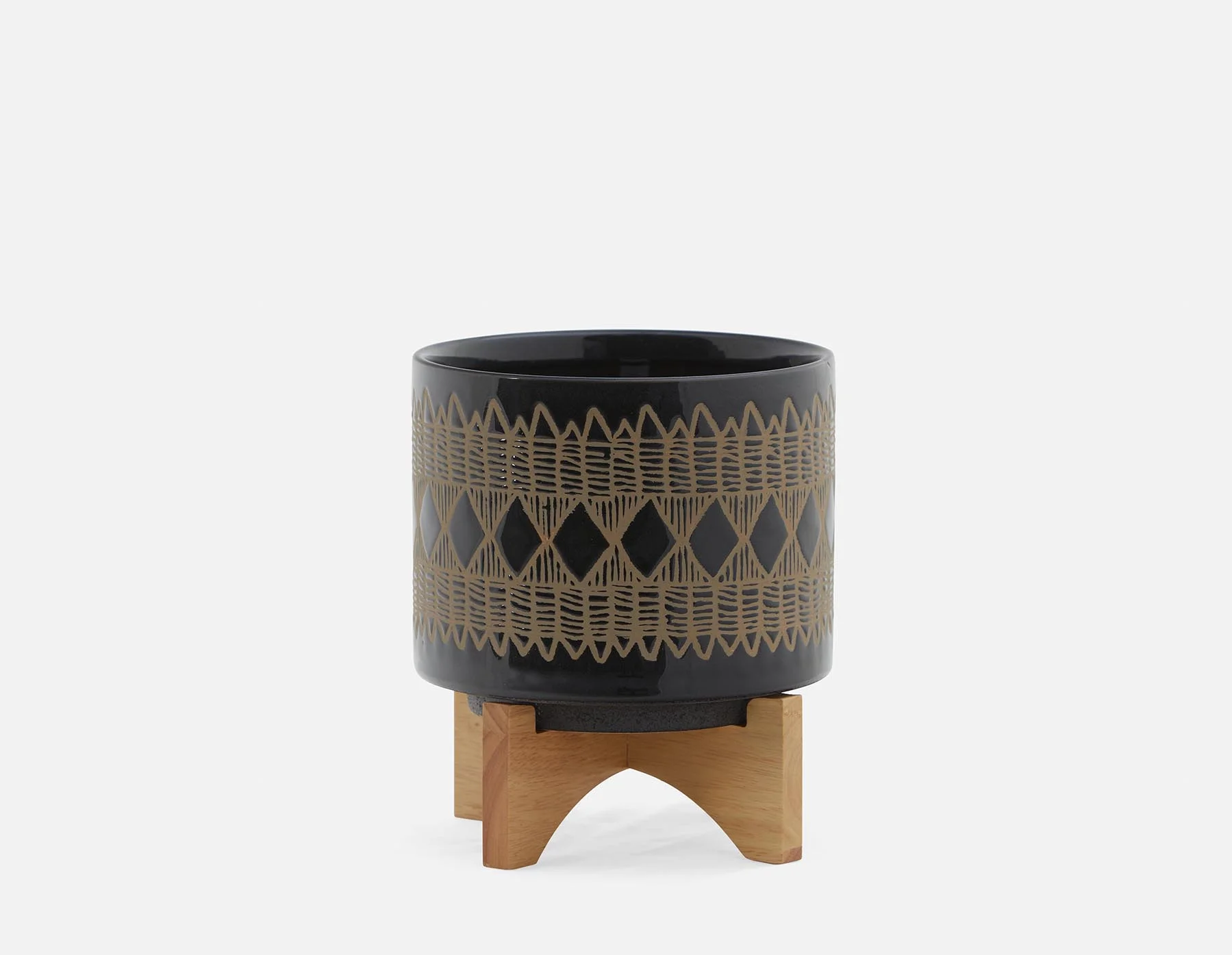 ADEN — Ceramic pot with wood stand 22 cm - Image 7