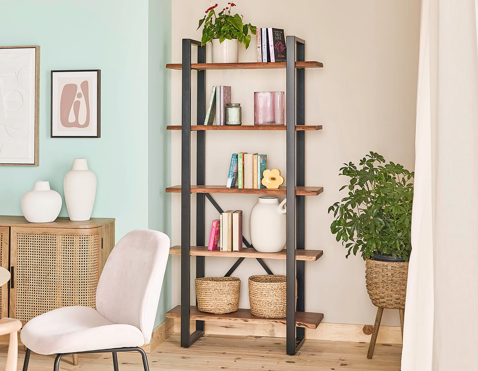 RENO — Acacia wood 5-tier bookcase - Image 13