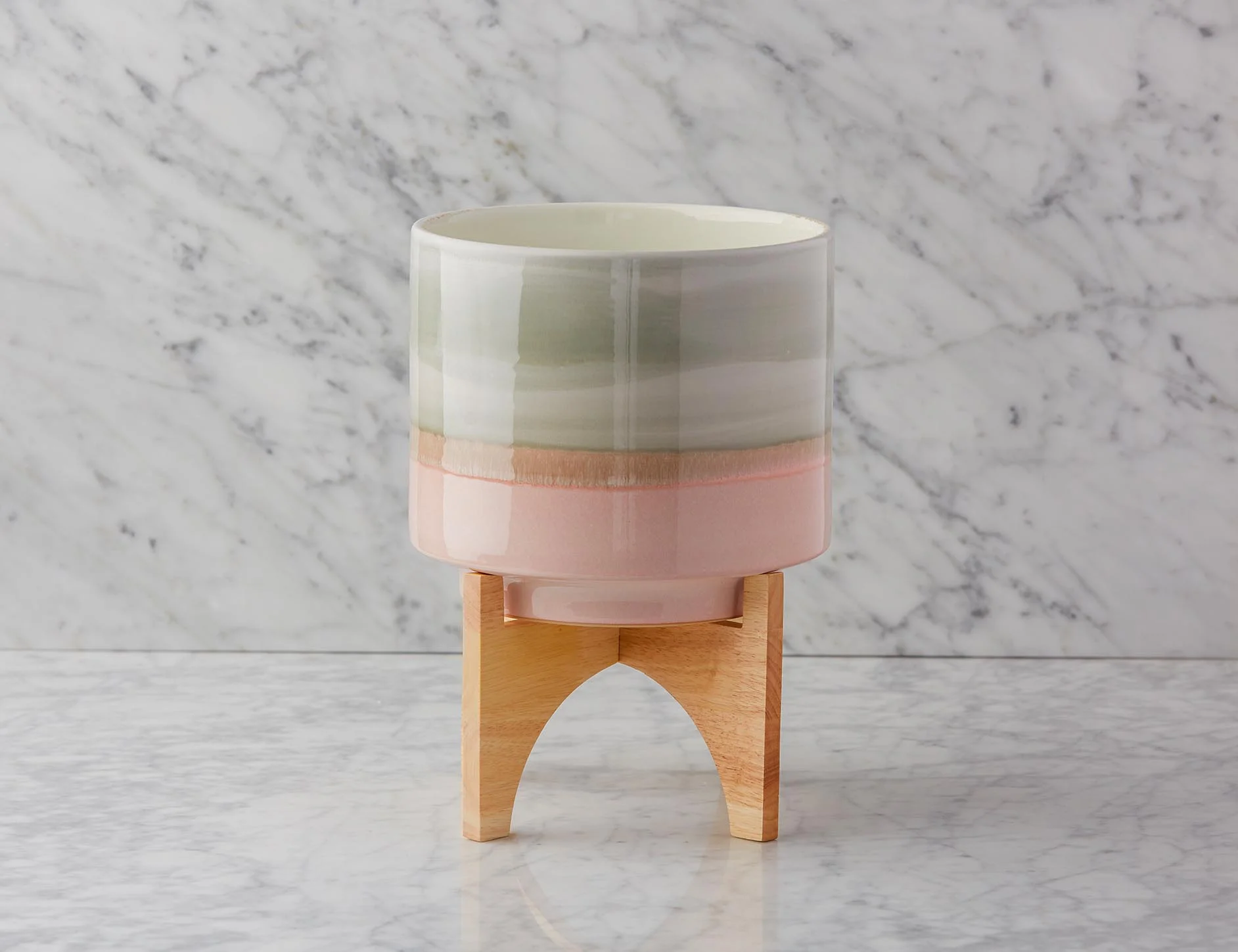 SHANE — Ceramic pot with wood stand 36 cm - Image 5