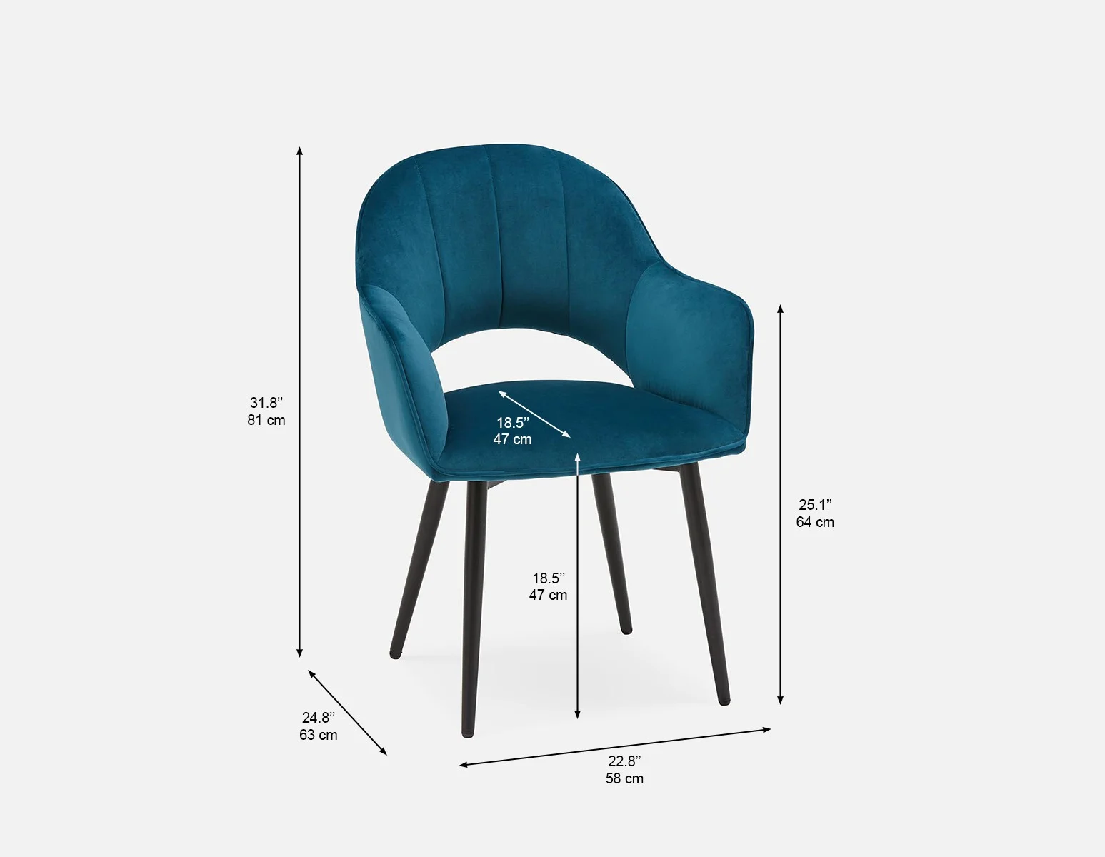 BAILEY — Contemporary velvet dining armchair (67-16-44-60) - Image 6