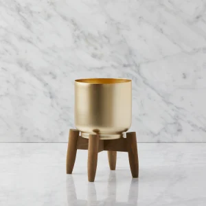 MURIEL — Metal planter with wood stand 22 cm