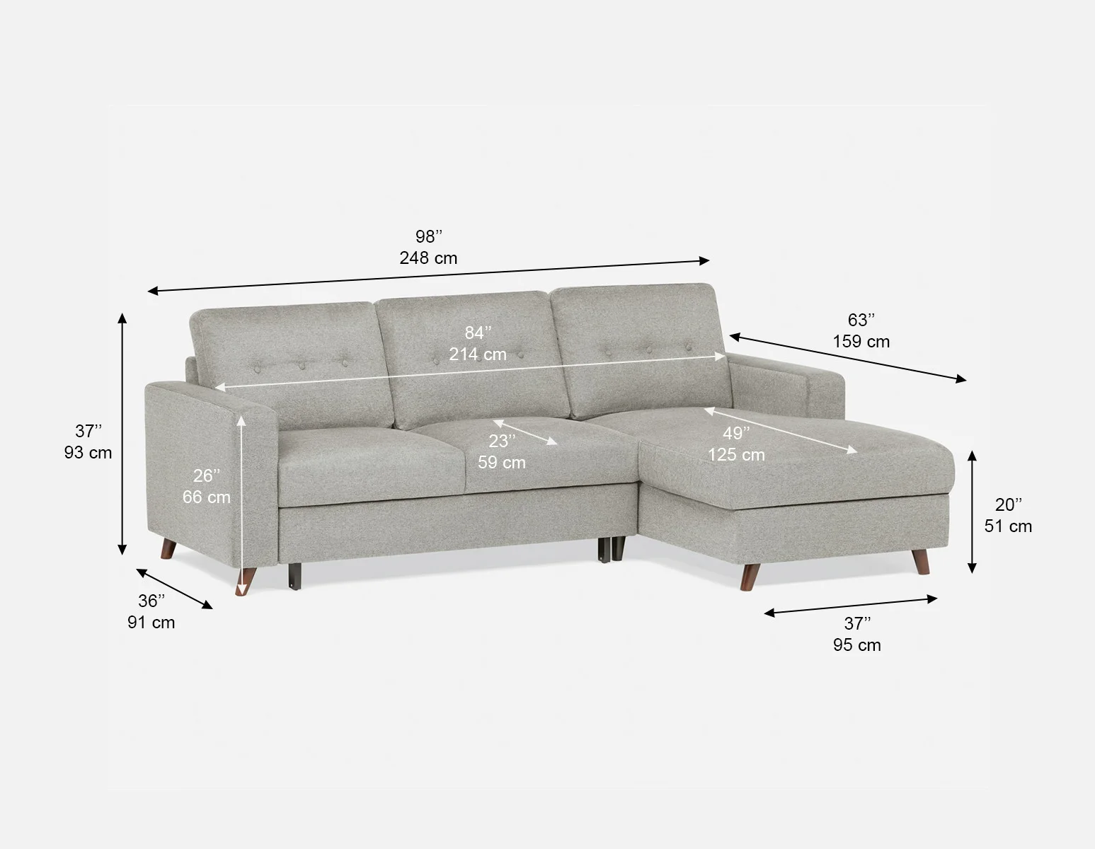 RENEE — Mid-century modern left-facing sectional sofa-bed with storage (91-23-69-30) - Image 14