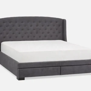 RAVEL — Traditional tufted upholstered wingback king-size bed with storage (27-96-47-33-D)