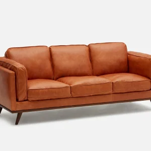 ROWAN — Mid-century modern 100% leather 3-seater sofa (19-46-33-24)
