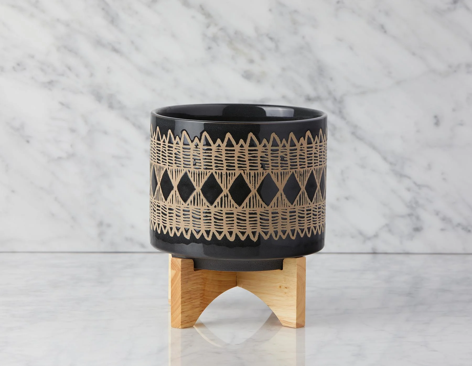 ADEN — Ceramic pot with wood stand 22 cm - Image 8