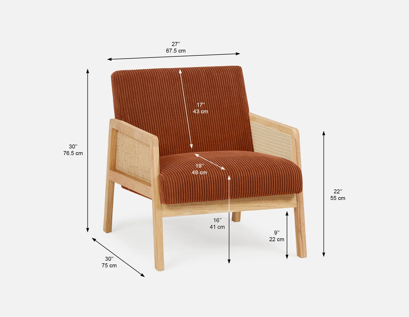 BECKETT — Armchair with corduroy and rattan accents (58-39-40-45) - Image 10