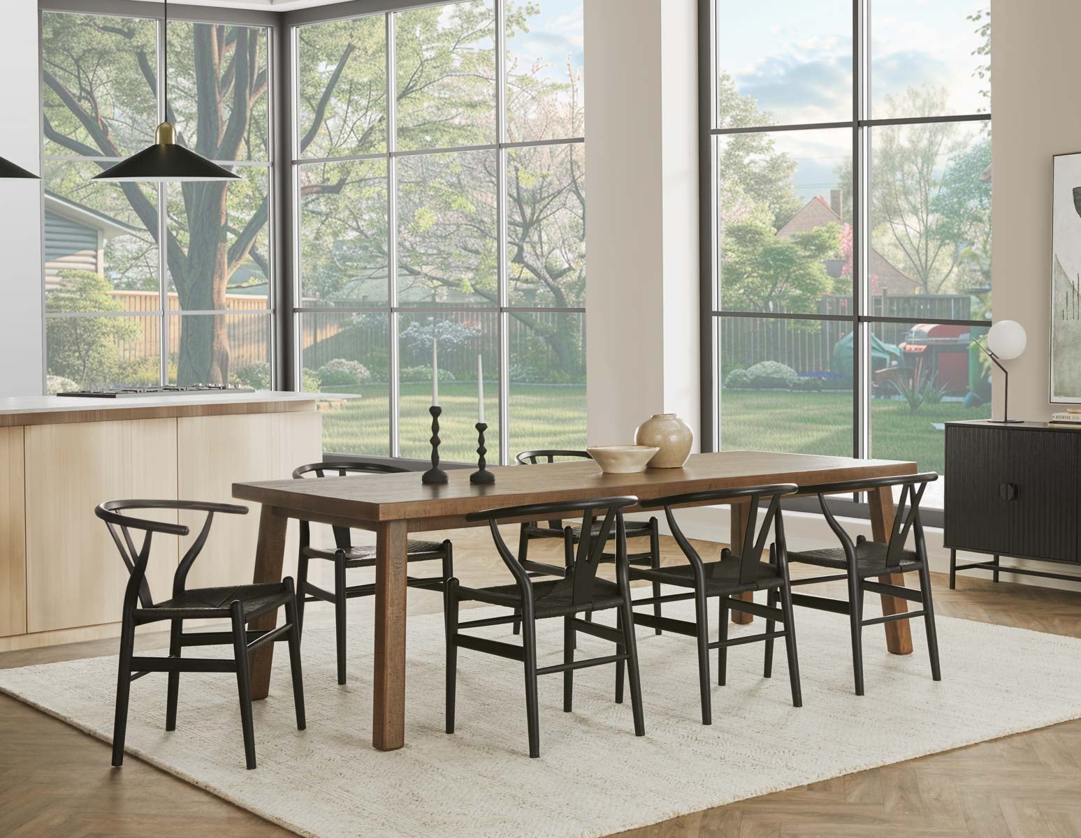 THESSALIA — Distressed solid mango wood large dining table 240 cm (94-80-91-96)