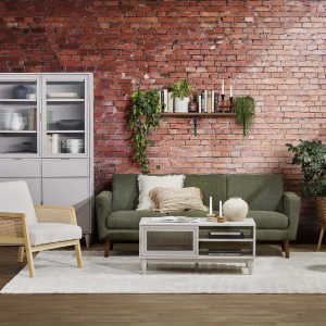 BECKETT — Armchair with corduroy and rattan accents (58-39-40-95)