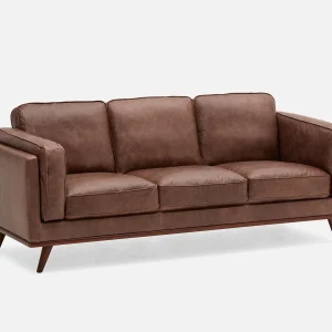 ROWAN — Mid-century modern 100% leather 3-seater sofa (19-46-33-67)
