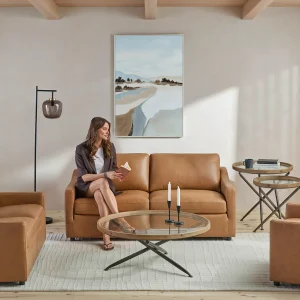 LIMA — Modern 100% leather 3-seater sofa