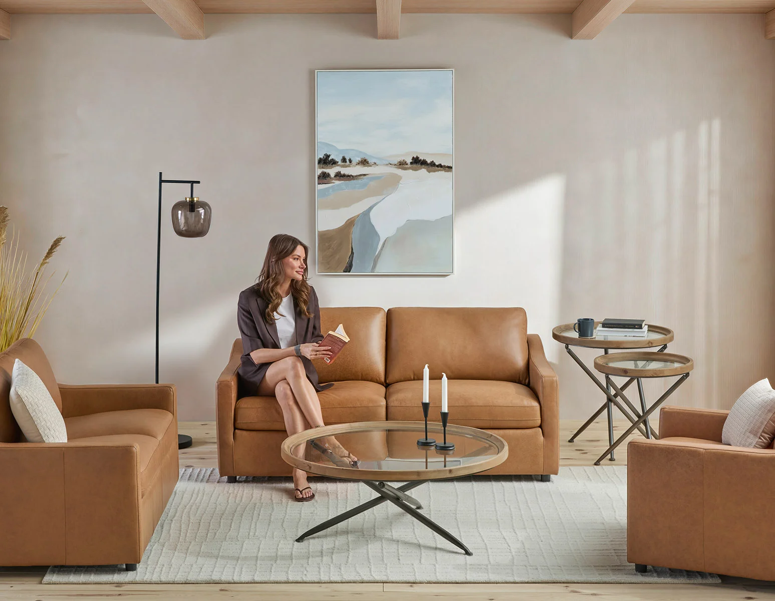LIMA — Modern 100% leather 3-seater sofa