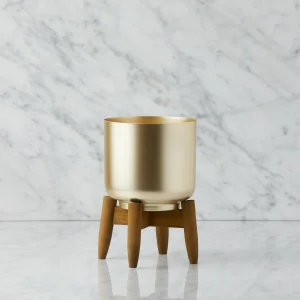 MURIEL — Metal planter with wood stand 24 cm