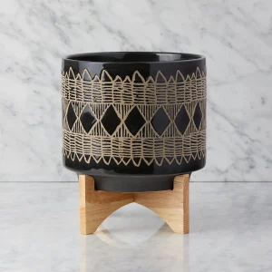 ADEN — Ceramic pot with wood stand 29 cm