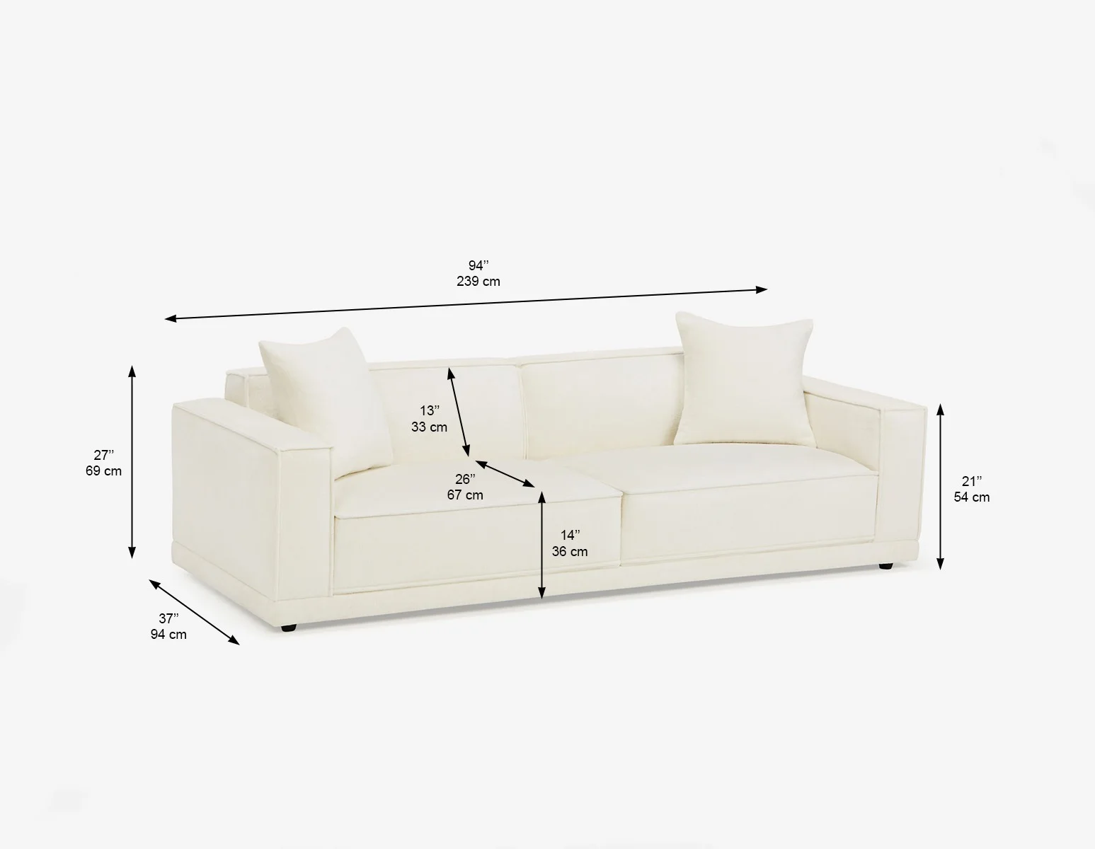 HILLARY — Modern low back 96" luxury sofa (64-85-93-10) - Image 12