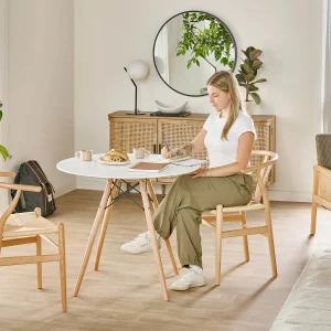 EIFFEL — Round lacquered dining table with solid beech wood legs 90 cm