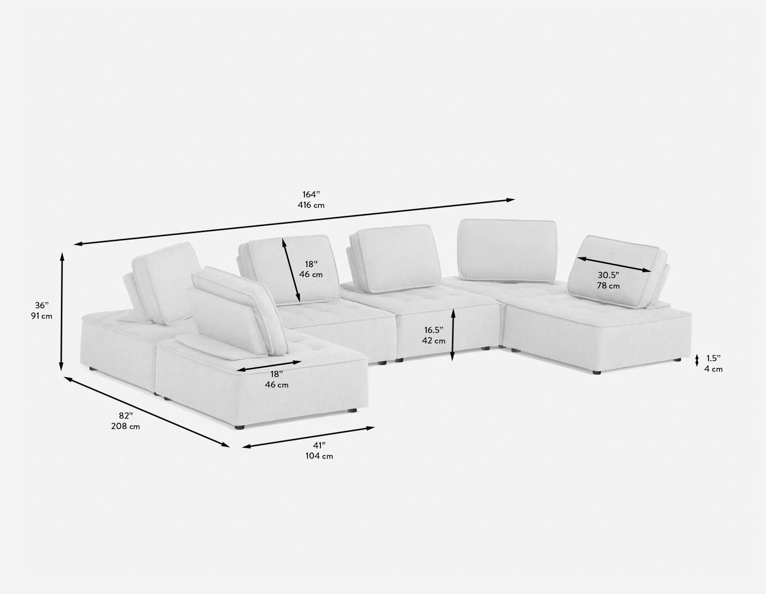 LEON — 6-pc modular interchangeable sofa (38-76-91-95) - Image 8