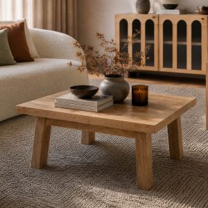 THESSALIA — Distressed solid mango wood coffee table 90 cm (15-88-67-42)