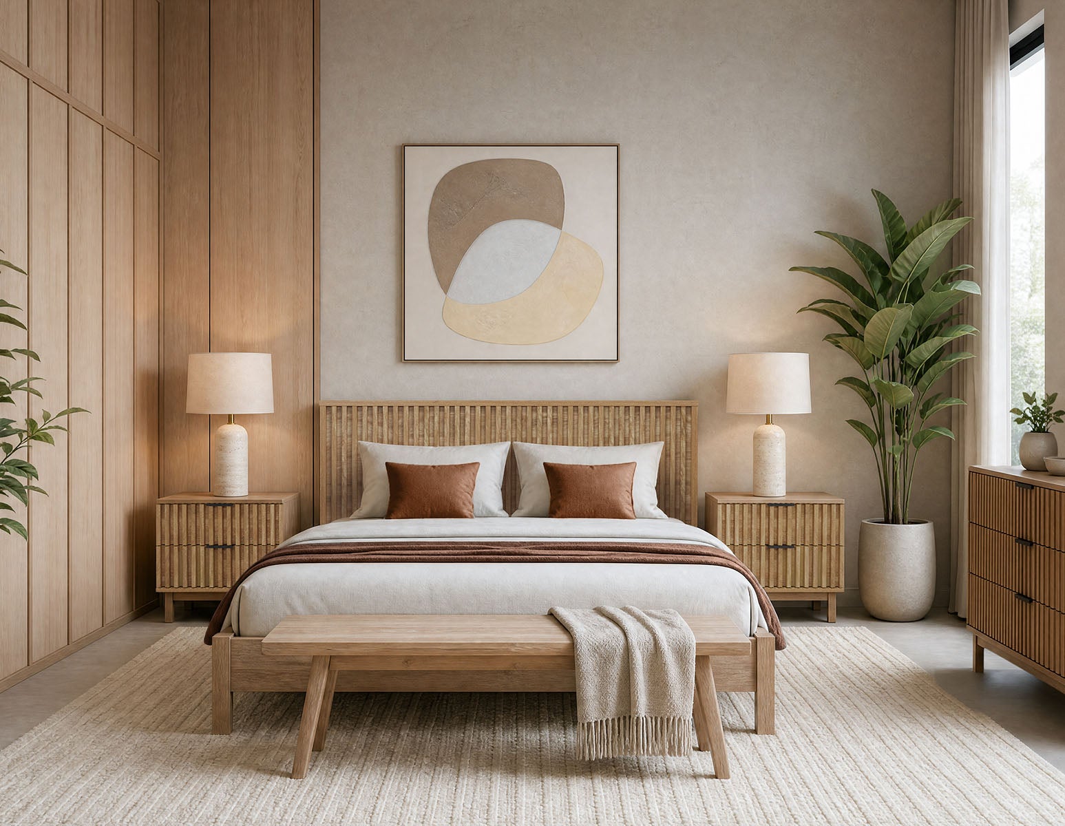 RIONA — Japandi style queen size bed