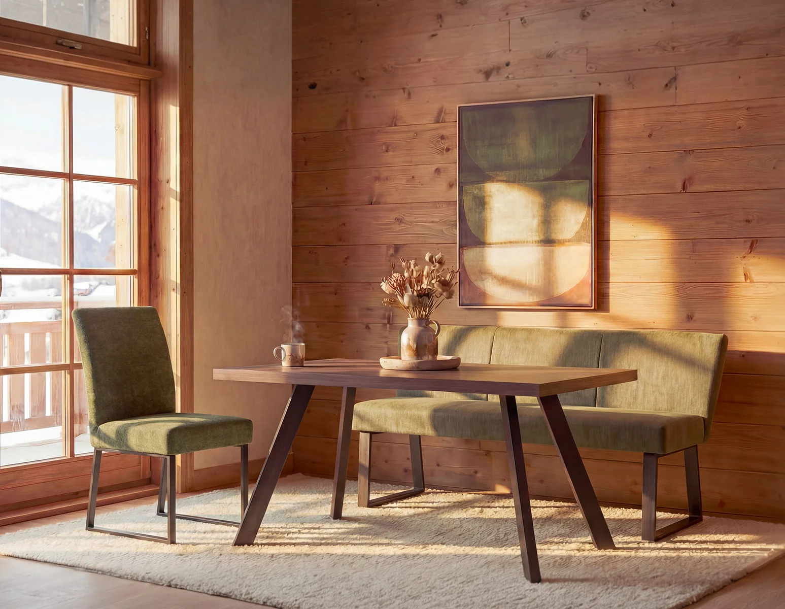 JASON — Industrial-modern dining bench with backrest (99-87-57-70)