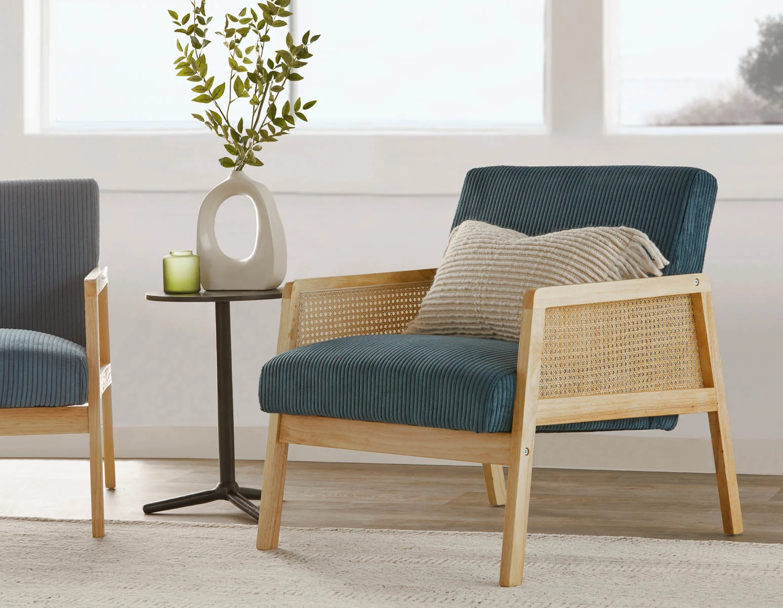 BECKETT — Armchair with corduroy and rattan accents (58-39-40-60) - Image 12