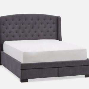 RAVEL — Traditional tufted upholstered wingback queen size bed with storage (81-42-52-33)