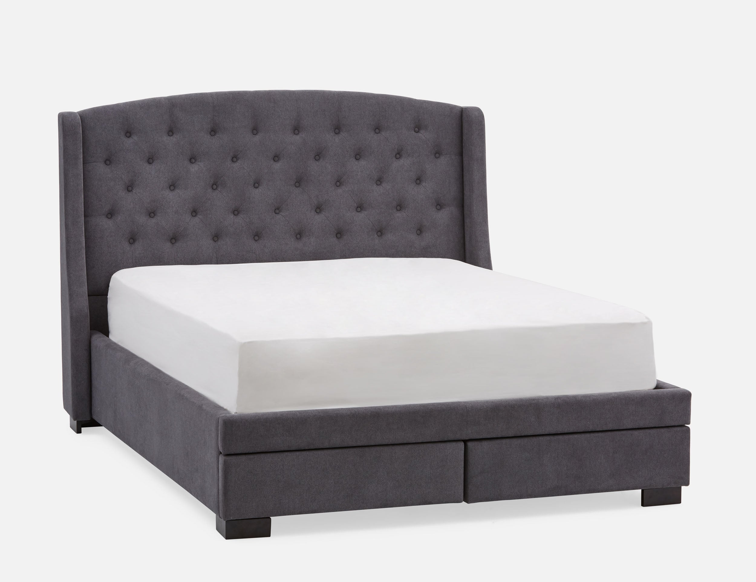 RAVEL — Traditional tufted upholstered wingback queen size bed with storage (81-42-52-33)