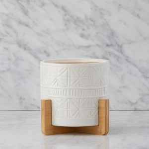 BOLANOW — Ceramic planter with bamboo stand 24 cm