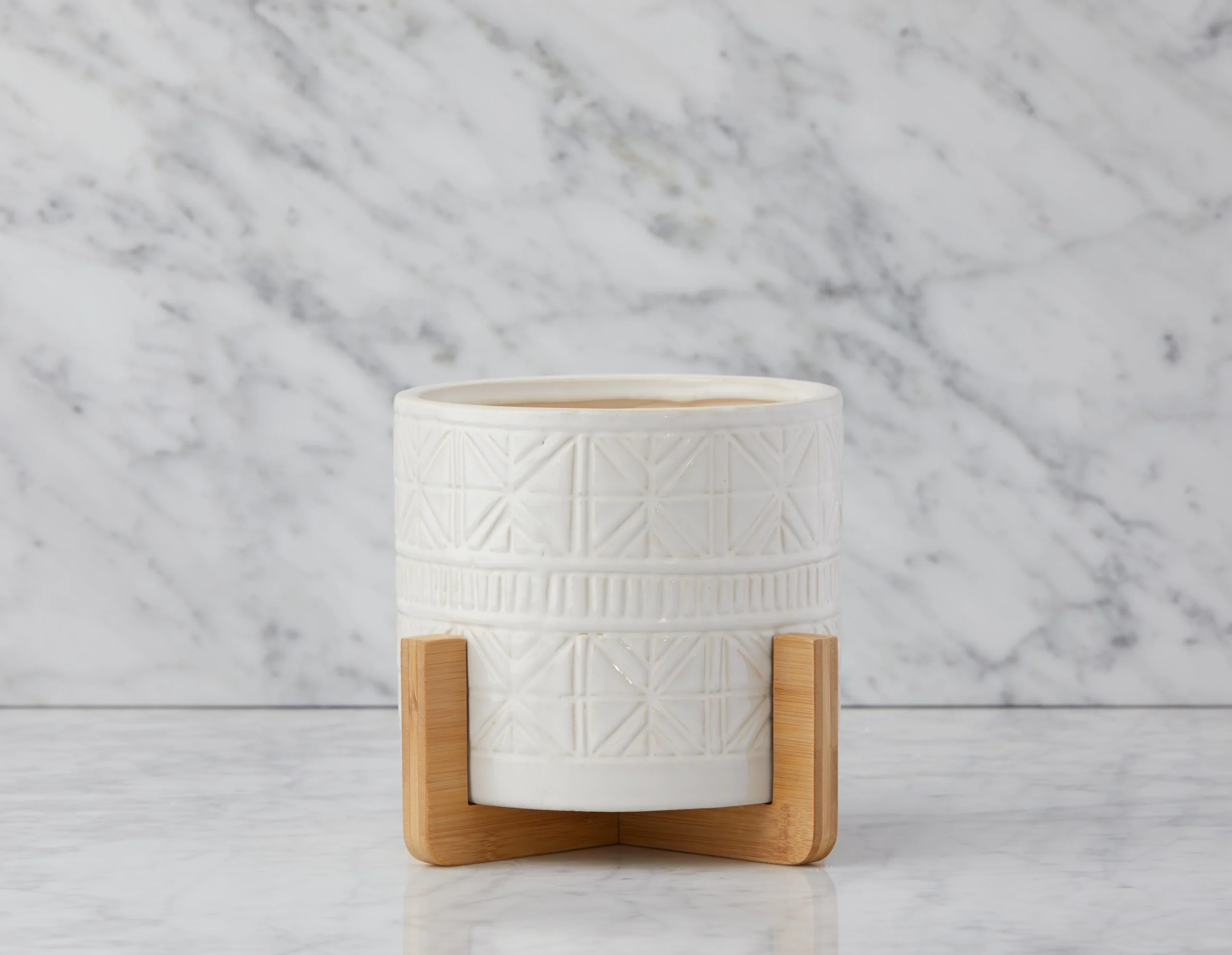 BOLANOW — Ceramic planter with bamboo stand 24 cm