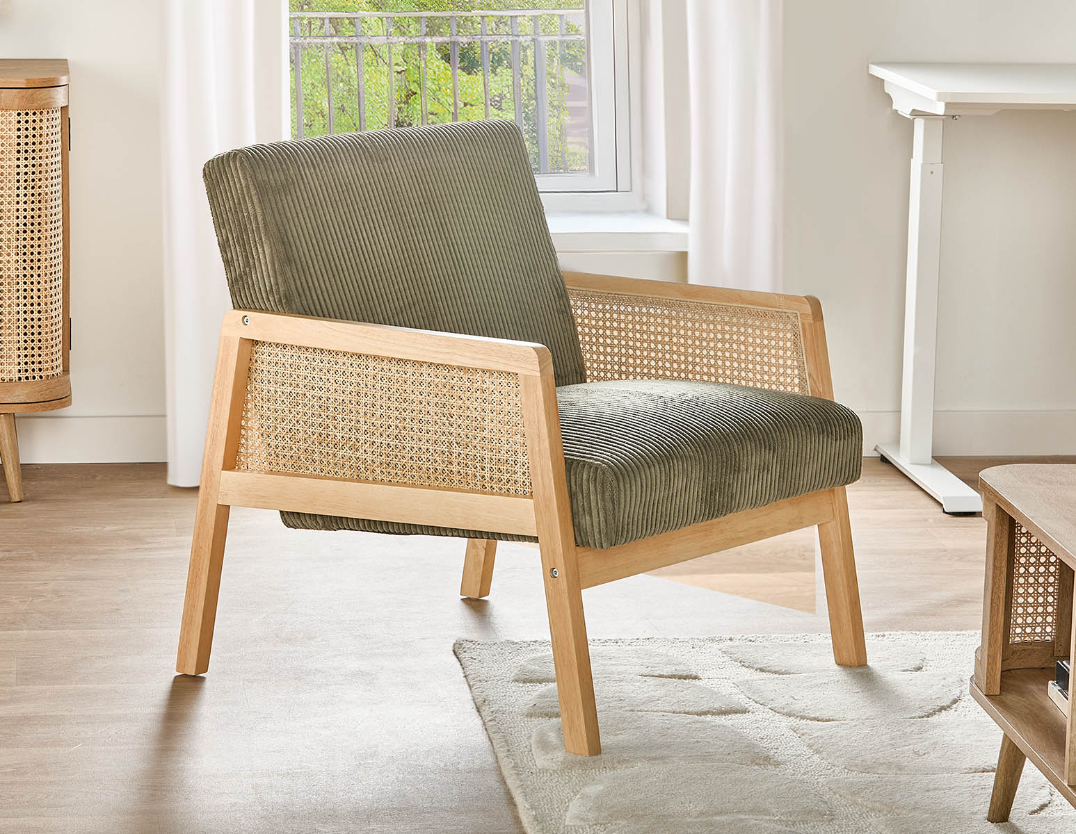 BECKETT — Armchair with corduroy and rattan accents (58-39-40-84) - Image 14