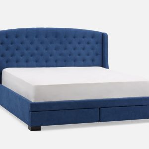 RAVEL — Traditional tufted upholstered wingback king-size bed with storage (27-96-47-60)