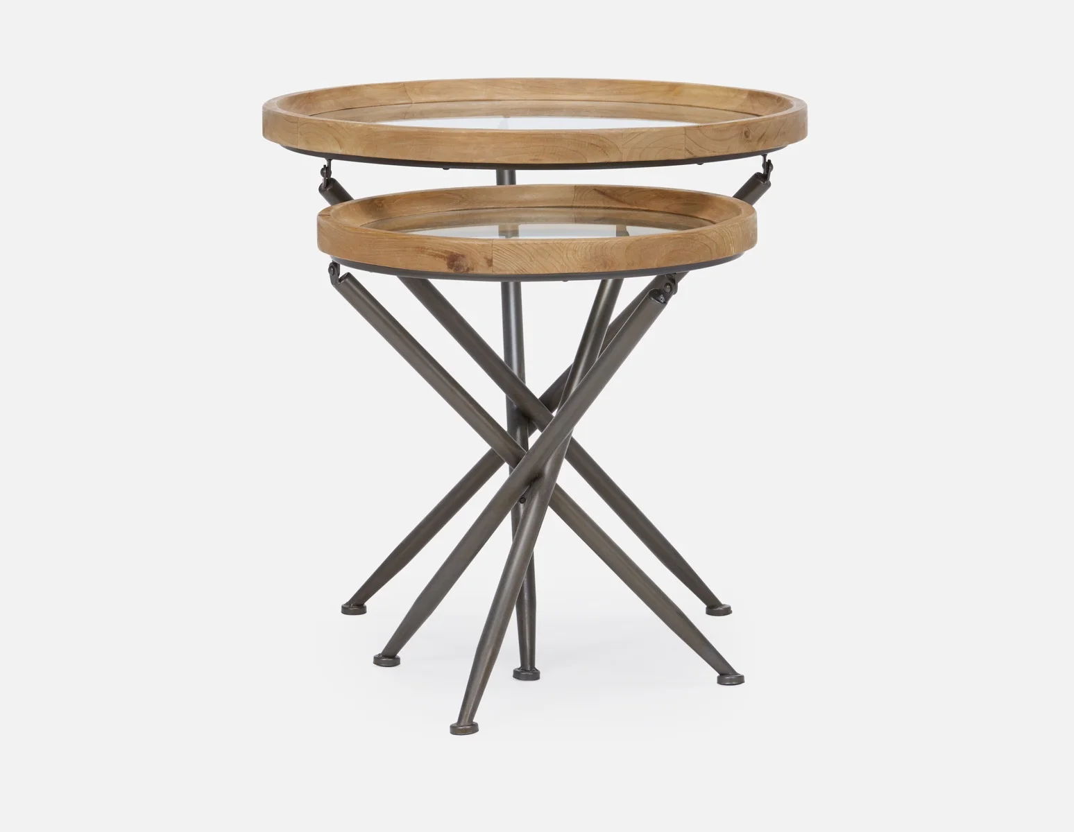 KAY — Set of 2 fir wood nesting tables with tempered glass tops (45-60-44-42) - Image 6
