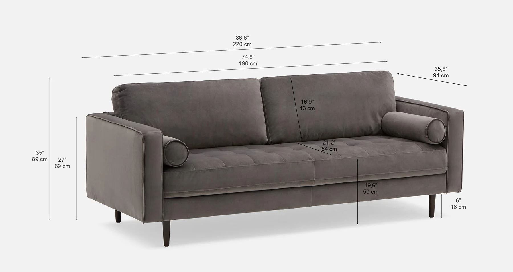 KINSEY — Velvet 3-seater sofa (45-38-25-60-D) - Image 7