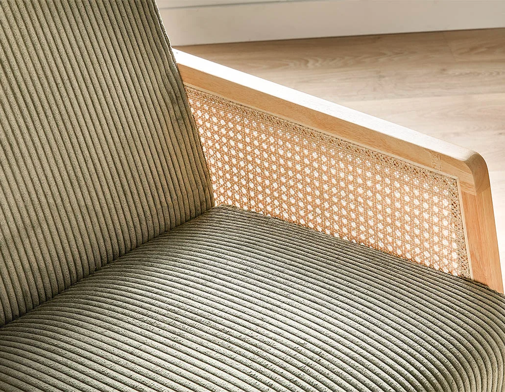 BECKETT — Armchair with corduroy and rattan accents (58-39-40-84) - Image 13