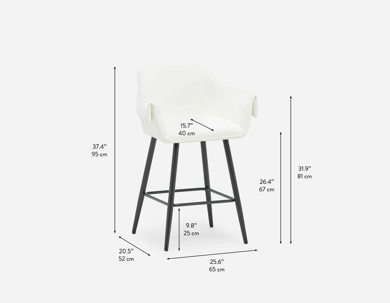 RALPH — Mid-century upholstered counter stool 66cm - Image 11