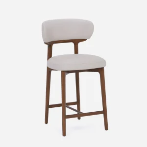 SEVILLE — 100% leather mid-century counter stool 66cm (45-12-99-34)